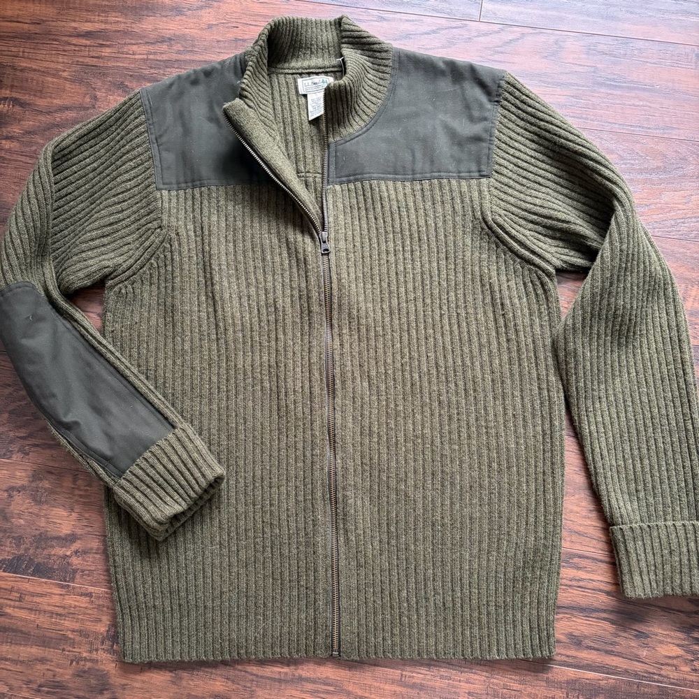LL Bean Merino Lambswool Commando Men’s Ribbed Full Zip Sweater - Picture 3 of 12